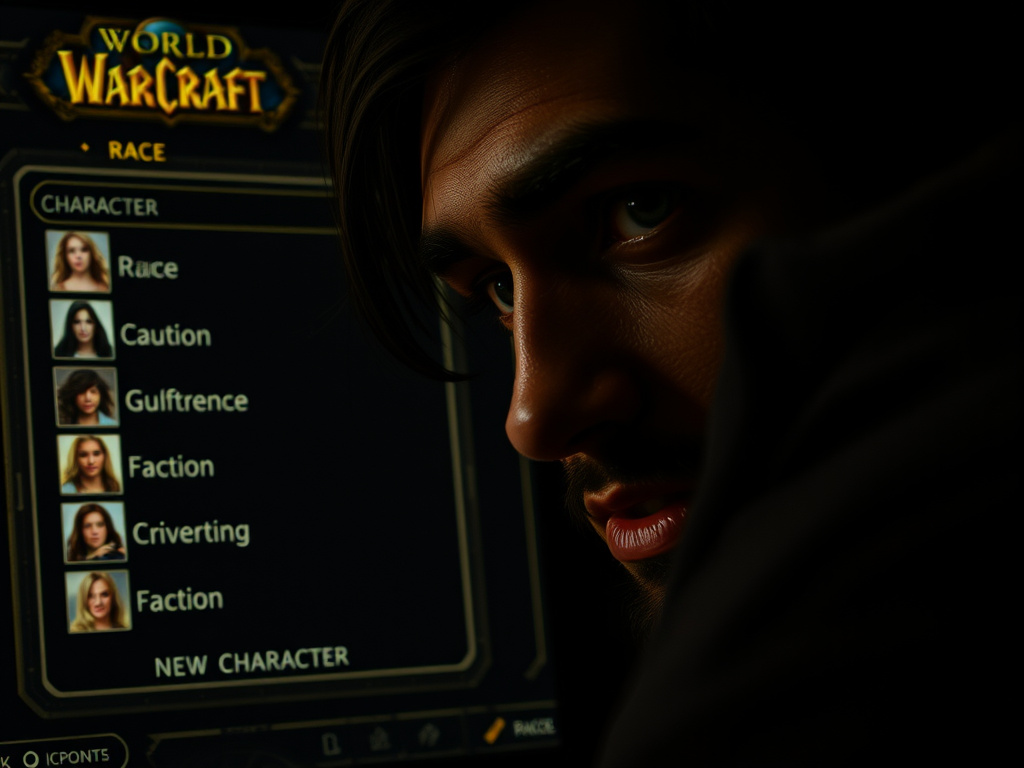 World of Warcraft character creation interface showing race and faction selection.